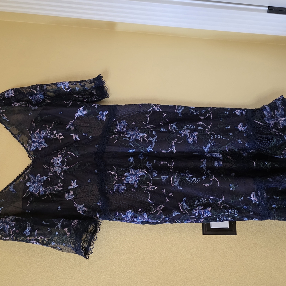 Black and Blue Midi Dress with Textured Pattern